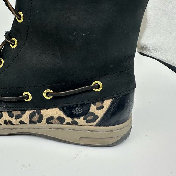 Sperry Hikerfish Leopard Print Black Leather High Top Boots Womens Size 7.5 - Picture 7 of 16